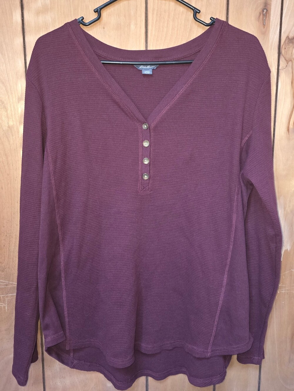 Eddie Bauer Women's Long-Sleeve Henley Thermal Top - Plum- Size XL